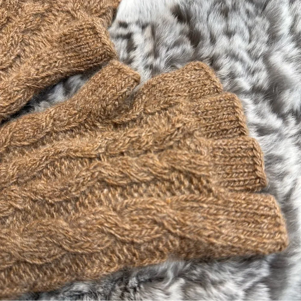 *Ralph Lauren Blue Label Caramel Cashmere Blend Cable Knit Fingerless Gloves
